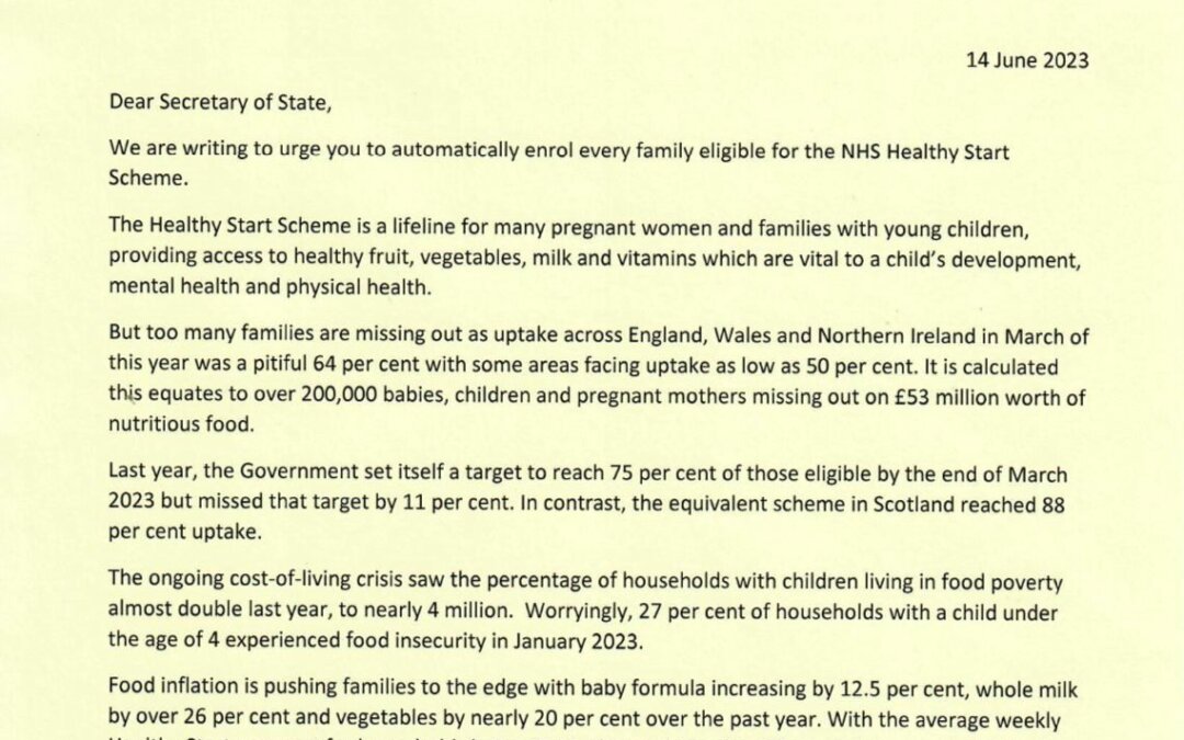 Response from the Government to my Healthy Start Scheme letter