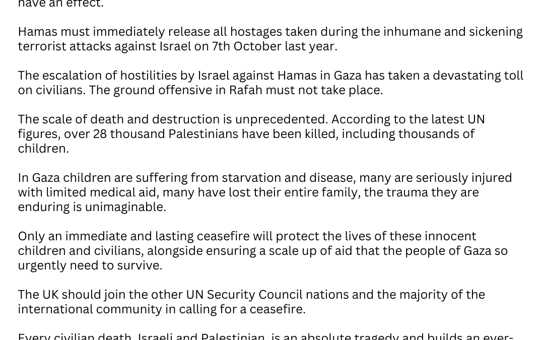 My Statement on the Gaza Ceasefire Vote